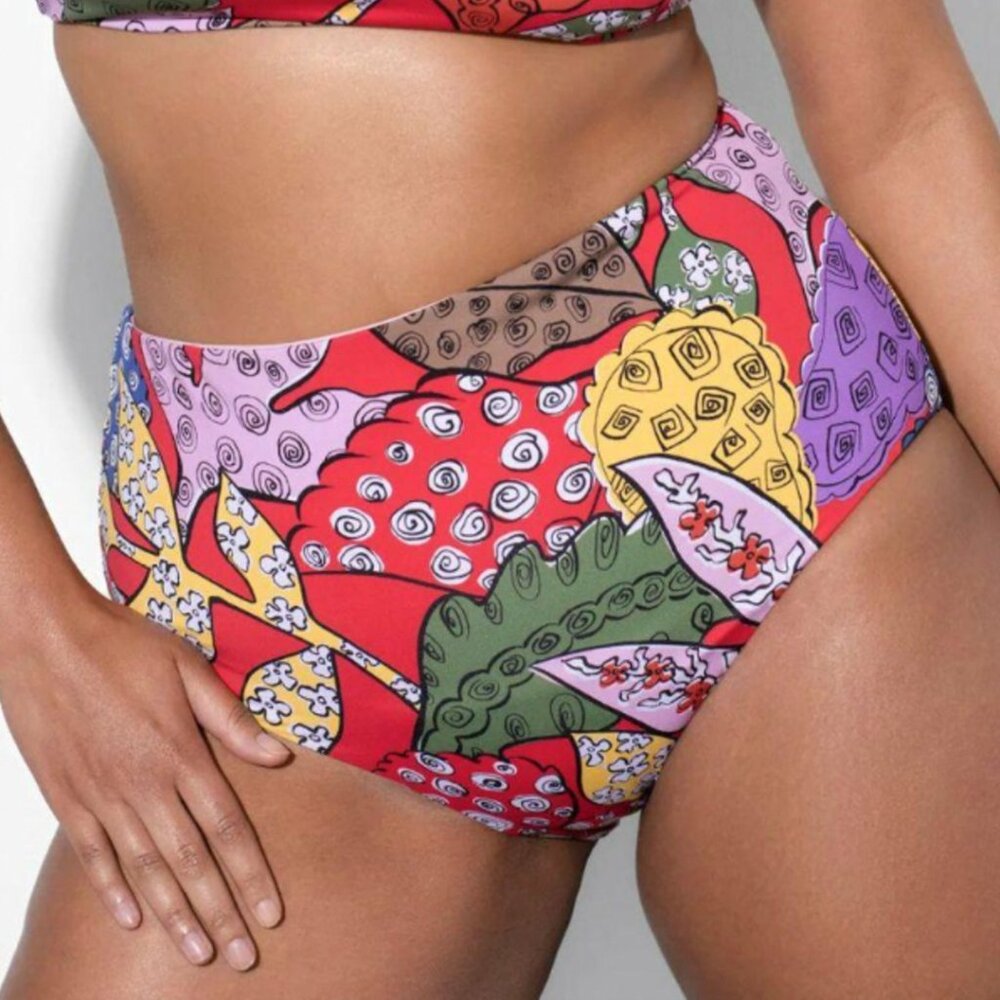 NWT Mara Hoffman Lydia Bikini Bottom Womens 2X Red Floral High Waist